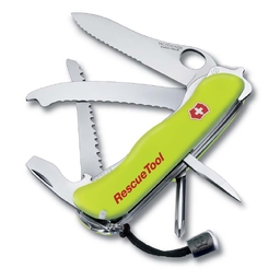 Нож перочинный VICTORINOX Rescue Tool, 111 мм, 14 функций, серейторное лезвие с петлёй, жёлтый