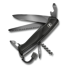 Нож перочинный VICTORINOX RangerGrip 55 Onyx Black, 130 мм, 12 функций, с фиксатором лезвия, чёрный
