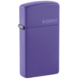 Зажигалка ZIPPO узкая Логотип с фиолетовым матовым покрытием | Slim® Logo Purple Matte, латунь/сталь, фиолетовая, матовая, 29x10x60 мм