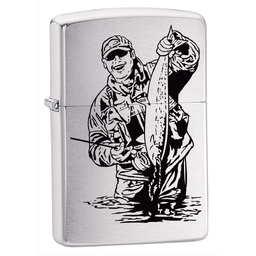 Зажигалка ZIPPO Рыбак с покрытием матовый хром | Brushed Chrome, латунь/сталь, серебристая, матовая, 38x13x57 мм