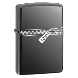 Зажигалка ZIPPO Застежка-молния с покрытием черный лед | Puller Black Ice ®, латунь/сталь, чёрная, глянцевая, 38x13x57 мм