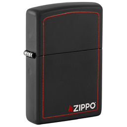 Зажигалка ZIPPO с фирменным логотипом и красной окантовкой с черным матовым покрытием | Black Matte, латунь/сталь, чёрная, матовая, 38x13x57 мм