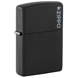 Зажигалка ZIPPO Логотип с черным матовым покрытием | Logo Black Matte, латунь/сталь, чёрная, матовая, 38x13x57мм