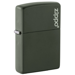 Зажигалка ZIPPO Логотип с зеленым матовым покрытием | Logo Green Matte, латунь с порошковым покрытием, зеленая, матовая, 38x13x57 мм
