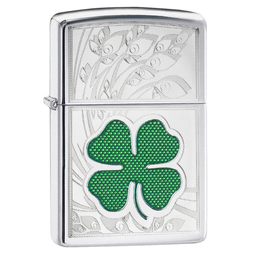 Зажигалка ZIPPO Клевер с покрытием Глянцевый хром | Clover High Polish Chrome, латунь/сталь, серебристая, 38x13x57 мм