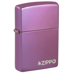 Зажигалка ZIPPO Логотип с глянцевым фиолетовым покрытием | Logo High Polish Purple, латунь/сталь, фиолетовая, глянцевая, 38x13x57 мм