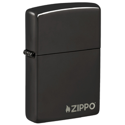 Зажигалка ZIPPO Логотип с черным глянцевым покрытием | Logo High Polish Black, латунь/сталь, чёрная с логотипом, глянцевая, 38x13x57 мм