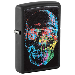 Зажигалка ZIPPO Цветной череп с черным матовым покрытием | Colorful Skull Design Black Matte, латунь/сталь, черная, 38x13x57 мм