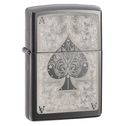 Зажигалка ZIPPO Филигранный туз с покрытием черный лед | Ace Filigree Black Ice ®, латунь/сталь, чёрная, глянцевая, 38x13x57 мм