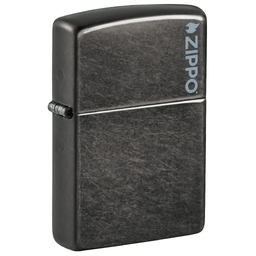 Зажигалка ZIPPO Логотип с темно-серым покрытием | Logo Gray Dusk, латунь/сталь, серая, матовая, 38x13x57 мм
