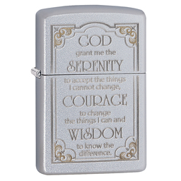 Зажигалка ZIPPO Молитва о безмятежности с покрытием сатинированный хром | Serenity Prayer Satin Chrome, латунь/сталь, серебристая, матовая,38x13x57 мм