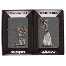Набор ZIPPO Влюбленные зомби из двух зажигалок с каменным покрытием | Couple Iron Stone, серые, матовые