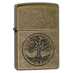 Зажигалка ZIPPO Древо жизни с покрытием античная латунь | Tree of Life Antique Brass, латунь/сталь, медная, матовая, 38x13x57 мм