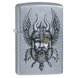 Зажигалка ZIPPO Викинг с покрытием поцарапанный хром | Viking Warrior Street Chrome, латунь/сталь, серебристая, 38x13x57 мм