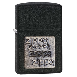 Зажигалка ZIPPO Логотип в золоте с черным покрытием с кракелюром | Gold Zippo Logo Black Crackle™, латунь/сталь, чёрная, матовая, 38x13x57 мм