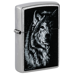 Зажигалка ZIPPO Линдси Киви «Теневой волк» с покрытием поцарапанный хром | Lindsay Kivi Shadow Wolf Street Chrome,латунь/сталь,серебристая,38x13x57 мм