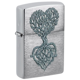 Зажигалка ZIPPO Корни любви с покрытием матовый хром | Rooted in Love Design Brushed Chrome, латунь/сталь, серебристая, 38x13x57 мм