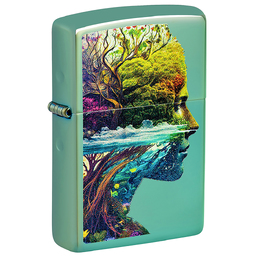 Зажигалка ZIPPO Единение с природой с зеленым глянцевым покрытием | One with Nature Design High Polish Green, латунь/сталь, зеленая, 38x13x57 мм