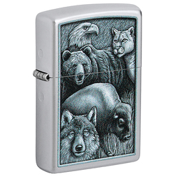 Зажигалка ZIPPO Королевство зверей с покрытием сатинированный хром | Animal Kingdom Design Satin Chrome, латунь/сталь,серебристая,матовая,38x13x57 мм