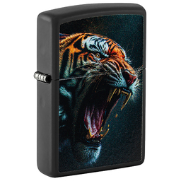 Зажигалка ZIPPO Рычащий тигр с черным матовым покрытием | Tiger Roar Design Black Matte, латунь/сталь, черная, 38x13x57 мм