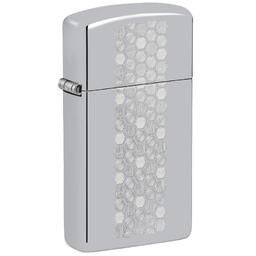 Зажигалка ZIPPO узкая Медовые соты с покрытием глянцевый хром | Slim® Honeycomb Design High Polish Chrome, латунь/сталь, серебристая, 29x10x60 мм