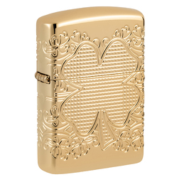 Зажигалка ZIPPO Armor® Счастливый клевер с глянцевым золотистым покрытием | Lucky Clover High Polish Gold Plate, латунь/сталь, золотистая, 38x13x57 мм