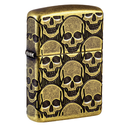 Зажигалка ZIPPO Armor® Ухмыляющиеся черепушки с покрытием античная латунь | Cackling Cranium Antique Brass, латунь/сталь, золотистая, матовая, 38x13x5