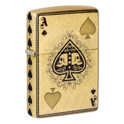 Зажигалка ZIPPO Туз черепов с покрытием Искусственно состаренная латунь на 540 | Ace of Skulls 540 Tumbled Brass, латунь/сталь, золотистая, 38x13x57мм