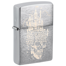 Зажигалка ZIPPO Замок черепа с покрытием матовый хром | Skull Castle Design Brushed Chrome, латунь/сталь, серебристая, 38x13x57 мм