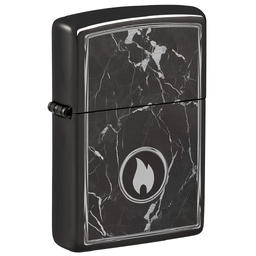 Зажигалка ZIPPO Пламя на мраморе с глянцевым черным покрытием | Marble Flame High Polish Black, латунь/сталь, черная, глянцевая, 38x13x57 мм