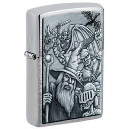 Зажигалка ZIPPO Мифические существа с покрытием матовый хром | Mystical Beings Design Brushed Chrome, латунь/сталь, серебристая, 38x13x57 мм