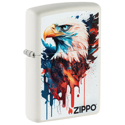 Зажигалка ZIPPO Нарисованный орел с белым матовым покрытием | Painted Eagle Design White Matte, латунь/сталь, белая, матовая, 38x13x57 мм