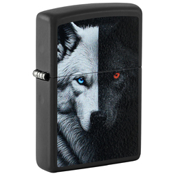 Зажигалка ZIPPO Два волка с черным матовым покрытием | Two Wolves Black Matte, латунь/сталь, черная, 38x13x57 мм