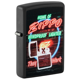 Зажигалка ZIPPO Неоновая вывеска с черным матовым покрытием | Zippo Design Black Matte, латунь/сталь, черная, матовая, 38x13x57 мм