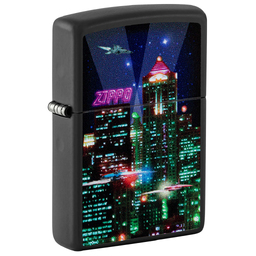 Зажигалка ZIPPO Кибергород с черным матовым покрытием | Cyber City Black Matte, латунь/сталь, черная 38x13x57 мм