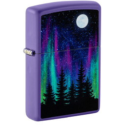 Зажигалка ZIPPO Ночь в лесу с фиолетовым матовым покрытием | Night In The Forest Purple Matte, латунь/сталь, фиолетовая, 38x13x57 мм