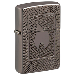 Зажигалка ZIPPO Armor® Пламя с покрытием черный лед | Armor® Flame Pattern Black Ice®, латунь/сталь, чёрная, 29x10x60 мм