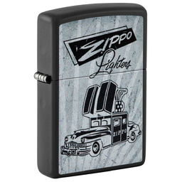 Зажигалка ZIPPO Ретроавтомобиль с черным матовым покрытием | Car Design Black Matte, латунь/сталь, черная, 38x13x57 мм
