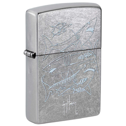 Зажигалка ZIPPO Гай Харви с покрытием поцарапанный хром | Guy Harvey Street Chrome, латунь/сталь, серебристая, 38x13x57 мм
