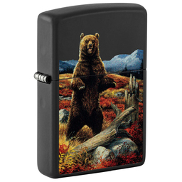 Зажигалка ZIPPO Линда Пикен «Медведь» с черным матовым покрытием | Linda Picken Black Matte, латунь/сталь, черная, 38x13x57 мм