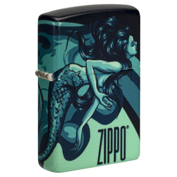 Зажигалка ZIPPO Русалка с матовым покрытием на 540 | Mermaid Design 540 Matte, латунь/сталь, черная, матовая, 38x13x57 мм