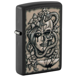 Зажигалка ZIPPO Окровавленное тату с черным матовым покрытием | Gory Tattoo Black Matte, латунь/сталь, черная, матовая, 38x13x57 мм