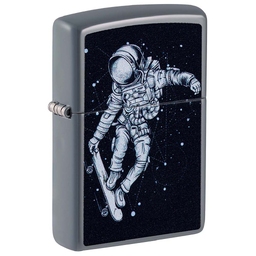 Зажигалка ZIPPO Космонавт-Скейтбордист со светло-серым покрытием | Skateboarding Astronaut Flat Grey, латунь/сталь, серая, 38x13x57 мм