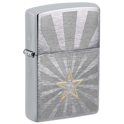 Зажигалка ZIPPO Звезда с покрытием матовый хром | Star Design Brushed Chrome, латунь/сталь, серебристая, 36x13x57 мм