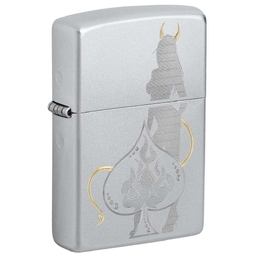 Зажигалка ZIPPO Дьявольский туз пик с покрытием сатинированный хром | Devilish Ace Satin Chrome, латунь/сталь, серебристая, 38x13x57 мм