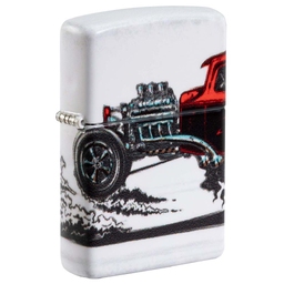 Зажигалка ZIPPO Старинный автомобиль с матовым покрытием на 540 | Hot Rod Design 540 Matte, латунь/сталь, белая, матовая, 38x13x57 мм