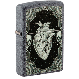 Зажигалка ZIPPO Сердце с каменным покрытием | Heart Design Iron Stone, латунь/сталь, серая, 38x13x57 мм