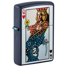 Зажигалка ZIPPO Королева с темно-синем матовым покрытием | Queen Design Navy Matte, латунь/сталь, синяя, матовая, 38x13x57 мм