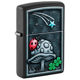 Зажигалка ZIPPO Божья коровка с черным матовым покрытием | Ladybug Design Black Matte, латунь/сталь, черная, матовая, 38x13x57 мм