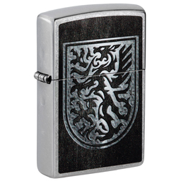 Зажигалка ZIPPO Дракон с покрытием поцарапанный хром | Dragon Design Street Chrome, латунь/сталь, серебристая, 38x13x57 мм